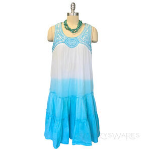 Vasna Midi Dress Size L Blue White Ombre Sleeveless Resort Vacation Gauzey